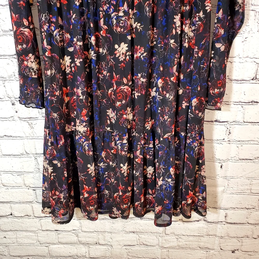 Torrid Mesh Floral Black Dress Scallop Trim Sleeves Size 2 18/20 - Picture 8 of 14